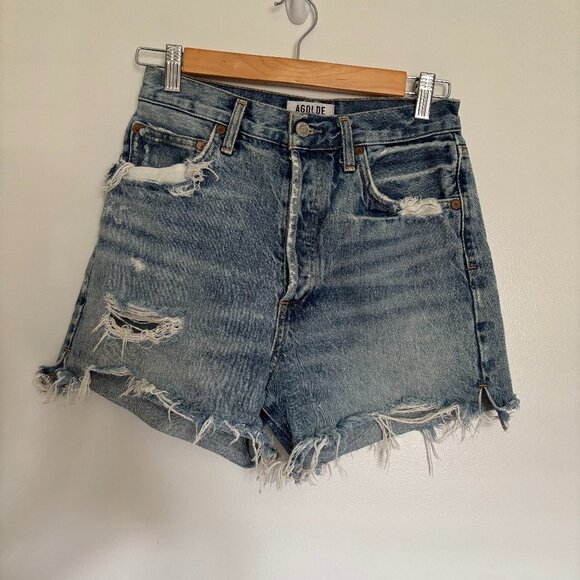 Agolde Dee Short in Riccochet High Waisted Distressed Jean Shorts 27